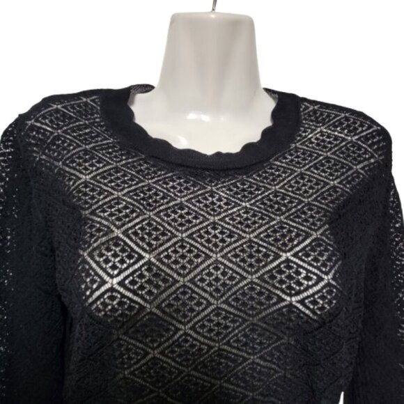 Black Lace Crop Top Black See Through Long Sleeve Blouse - Picture 2 of 11